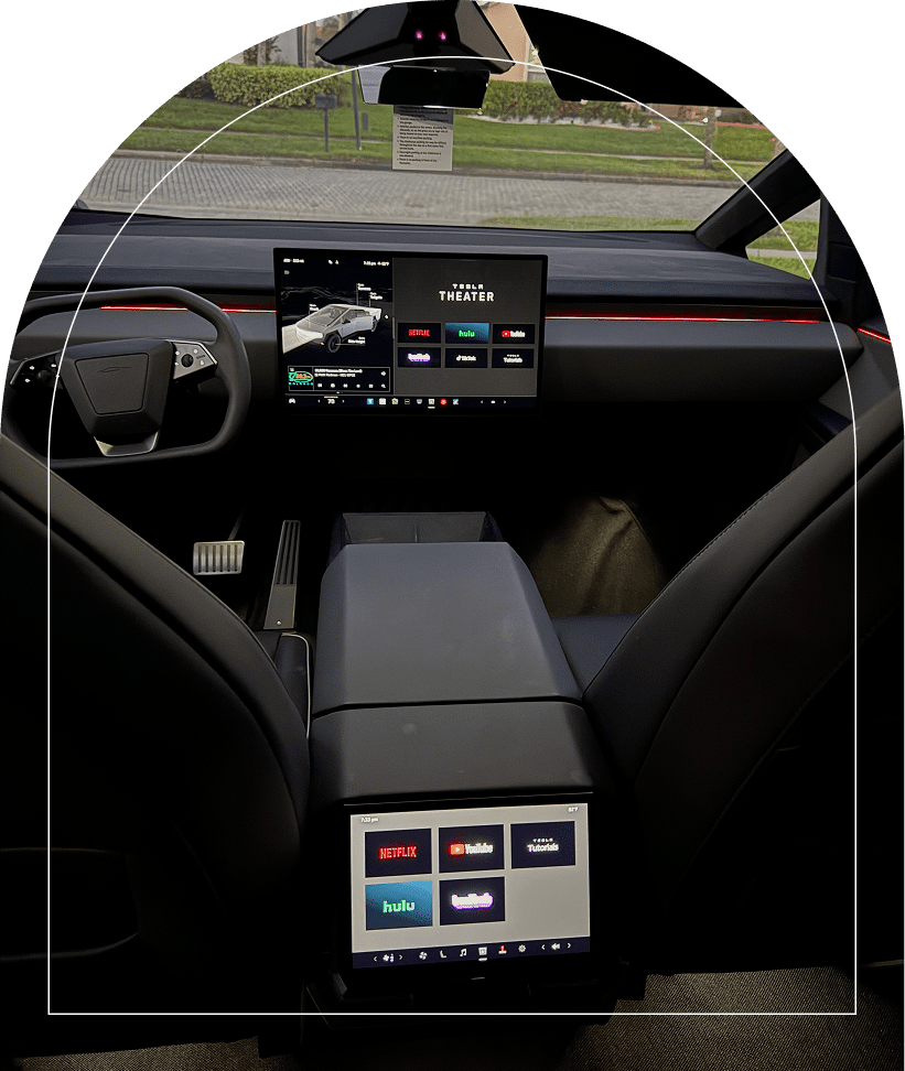 Modern car console with touchscreen displays